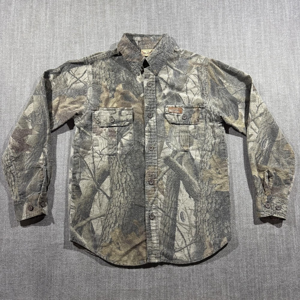 Woolrich‎ Shirt Youth 8-10 Brown Camo Flannel Long Sleeve Button Up Hunting